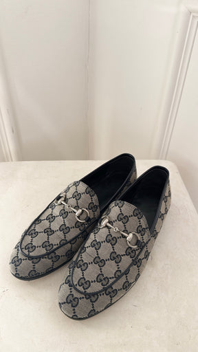 Gucci Blue and Beige Monogram Jordaan Loafer, 38