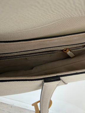 Dior White Grained Leather Saddle Bag with Strap