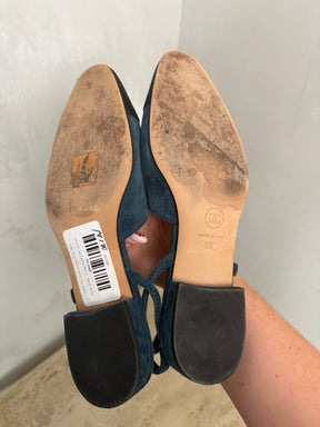 Chanel Teal Suede Slingback Flats, 36 C