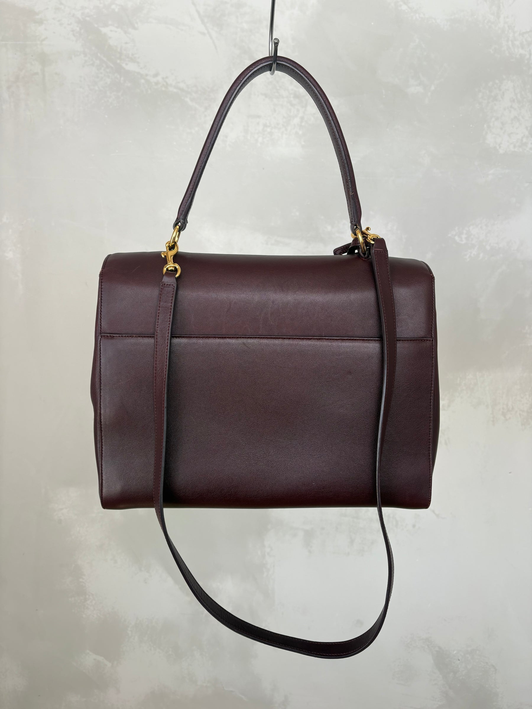 Saint Laurent Burgundy Leather Top Handle Bag