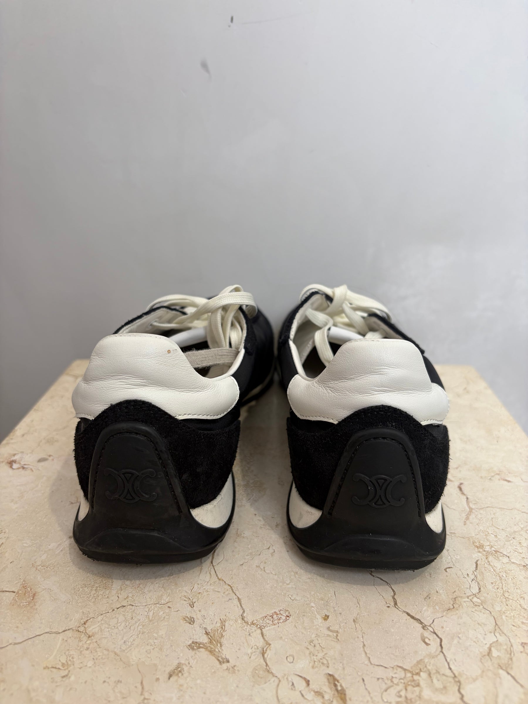 Celine Black and White Nylon and Suede Racer Sneaker, 37