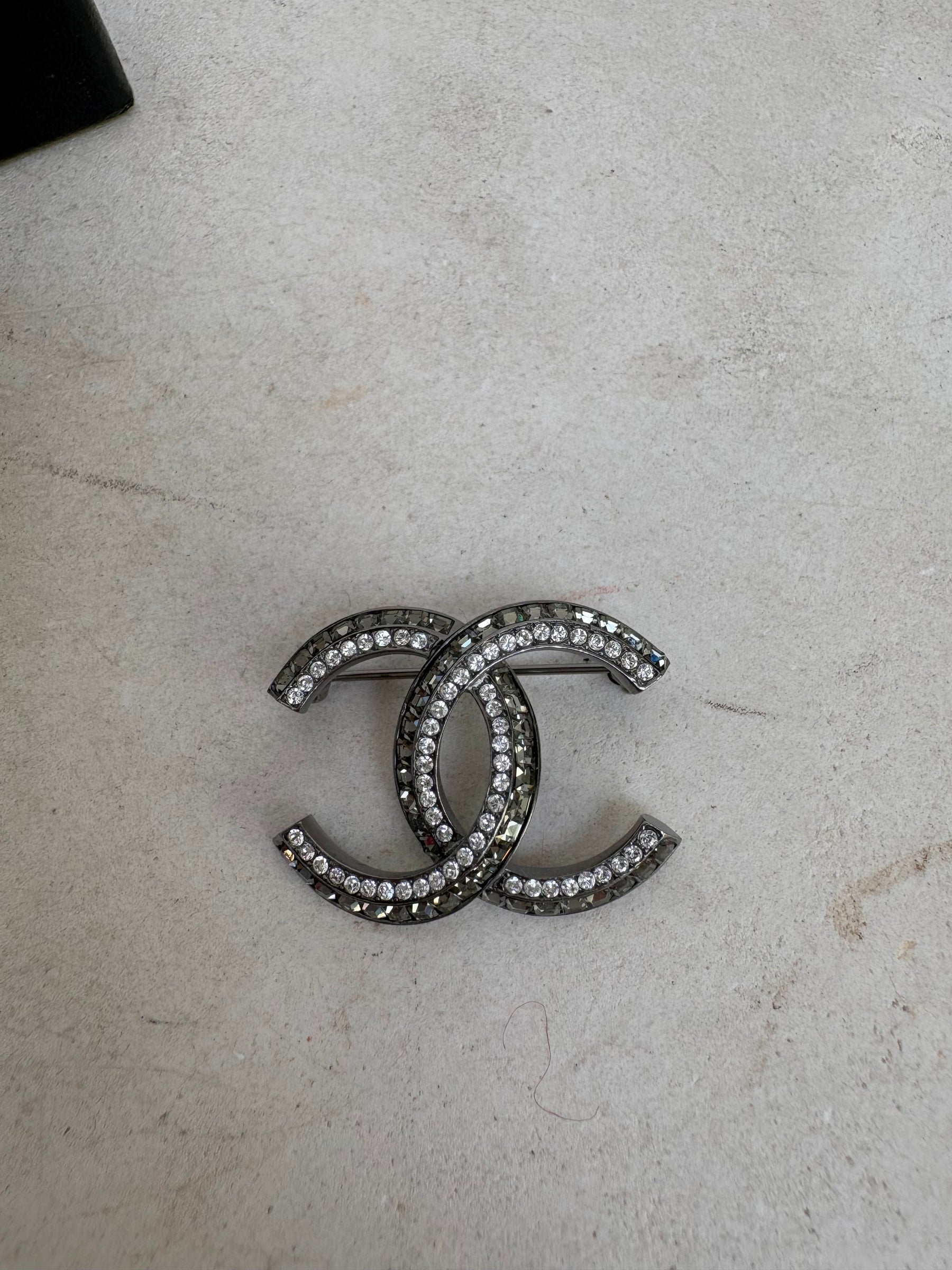 Chanel Ruthenium And Crystal CC Brooch