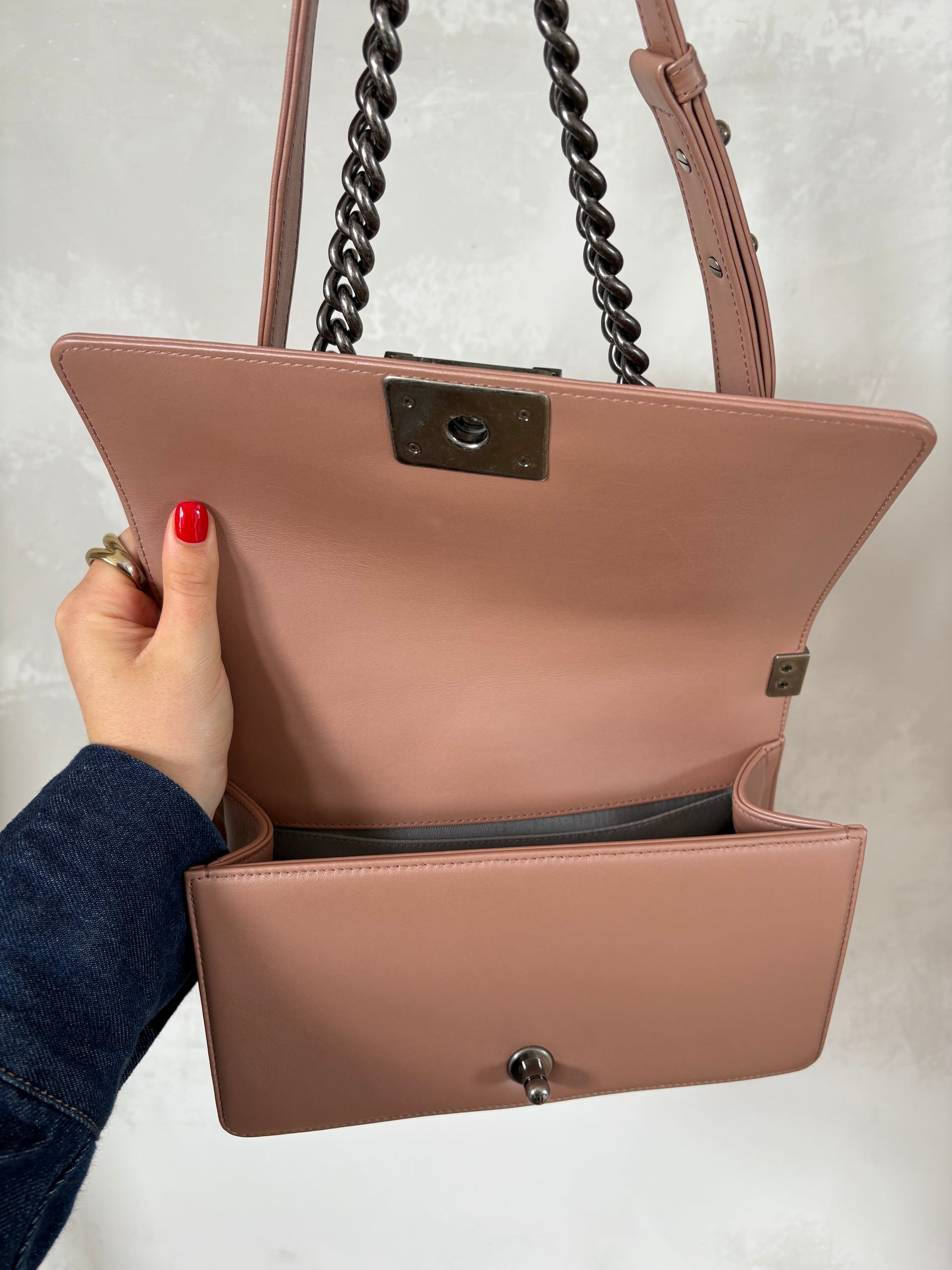 Chanel Rose Lambskin Leather Medium Boy Bag with Ruthenium Hardware