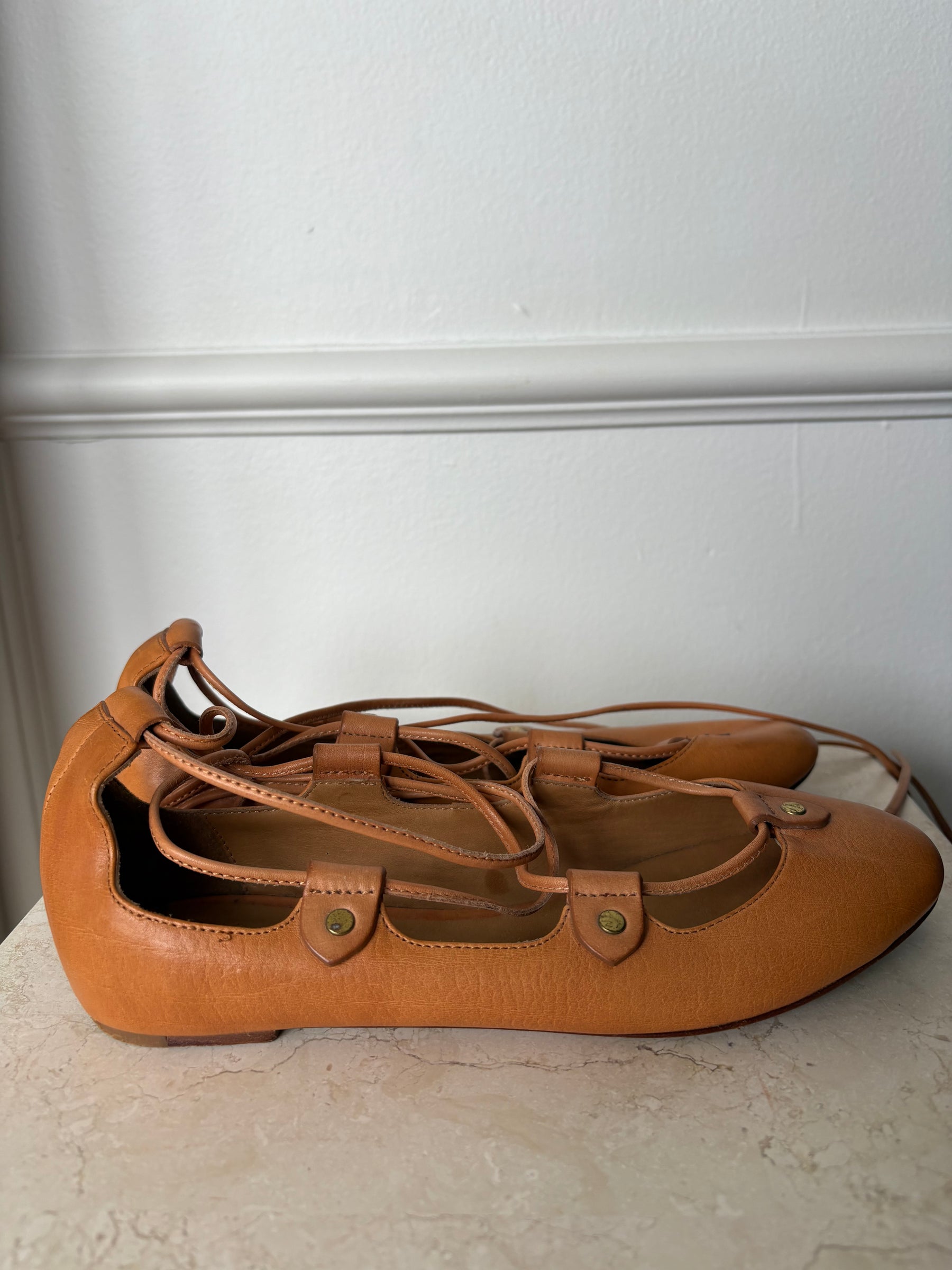 Isabel Marant Brown Leather Lace-up Ballet Flats, 36