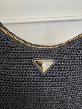 Prada Black Raffia Re-Edition Crossbody Bag