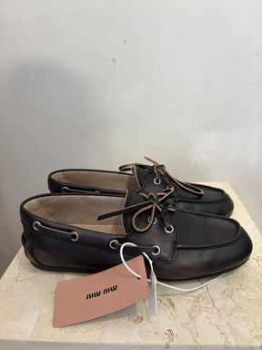 Miu Miu Unlined Leather Boat Shoes Black, 37