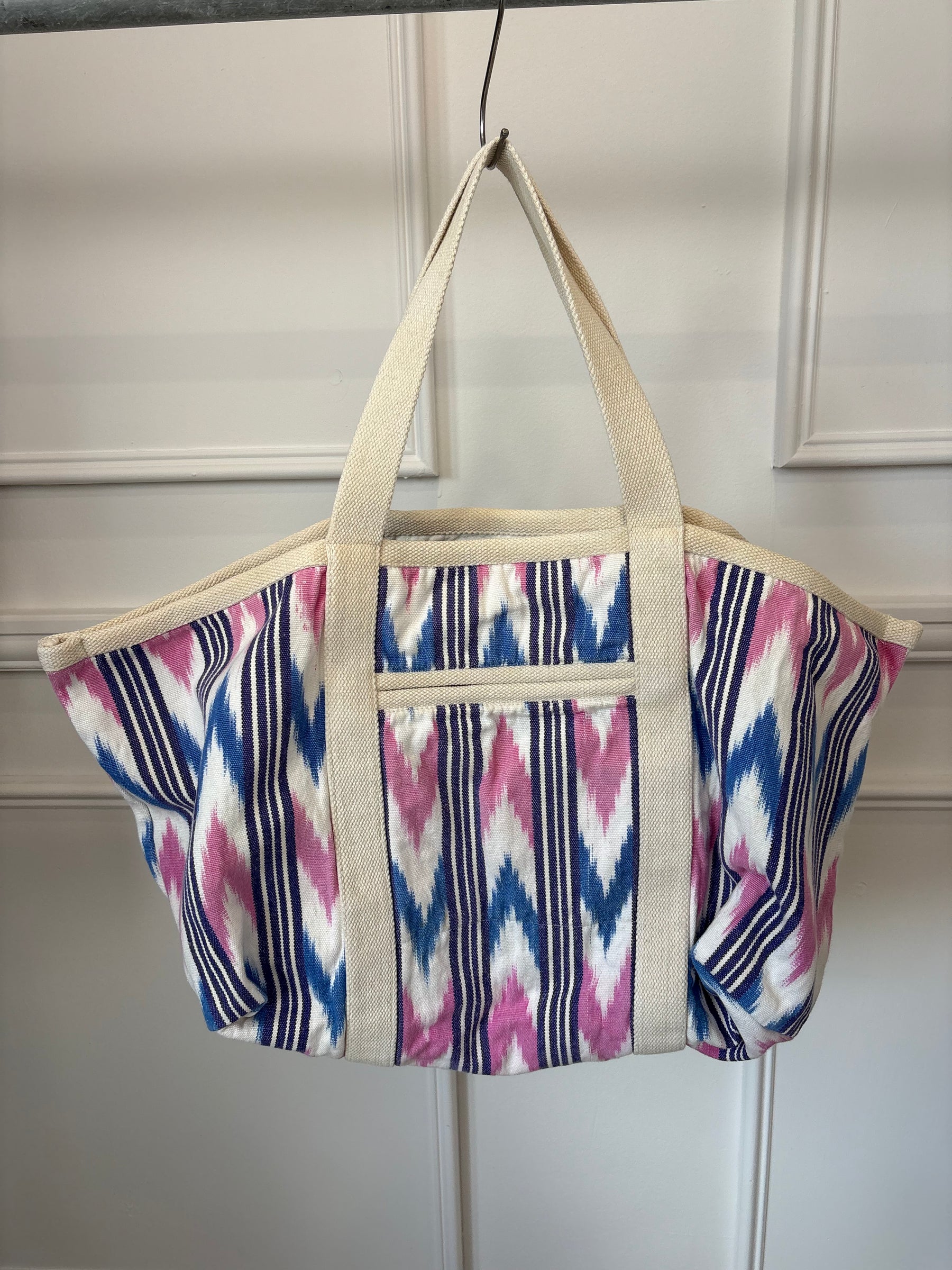 Isabel Marant White, Pink and Blue Printed Canvas Logo Tote