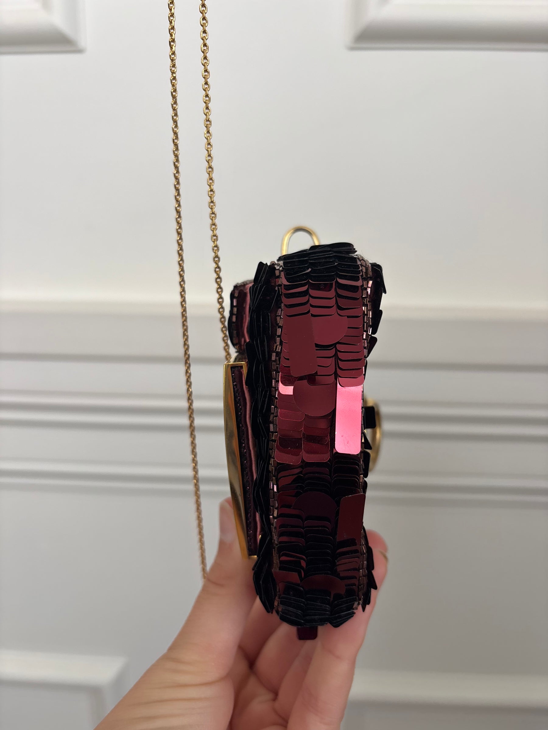 Fendi Burgundy Sequinned Micro Baguette Bag