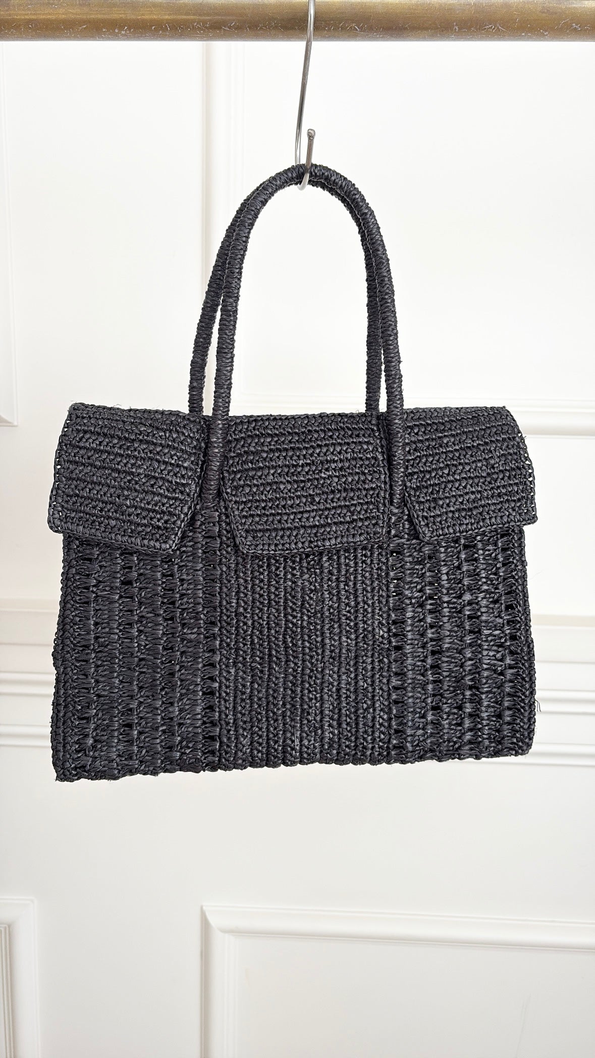 Maison N.H Paris Mini Dahlia Raffia Bag Black