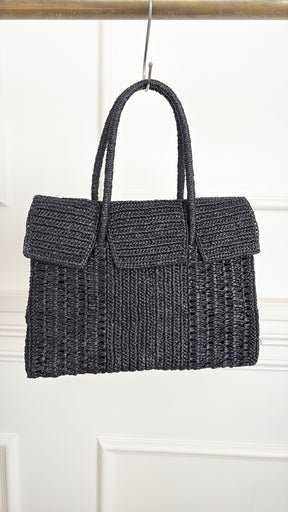 Maison N.H Paris Mini Dahlia Raffia Bag Black