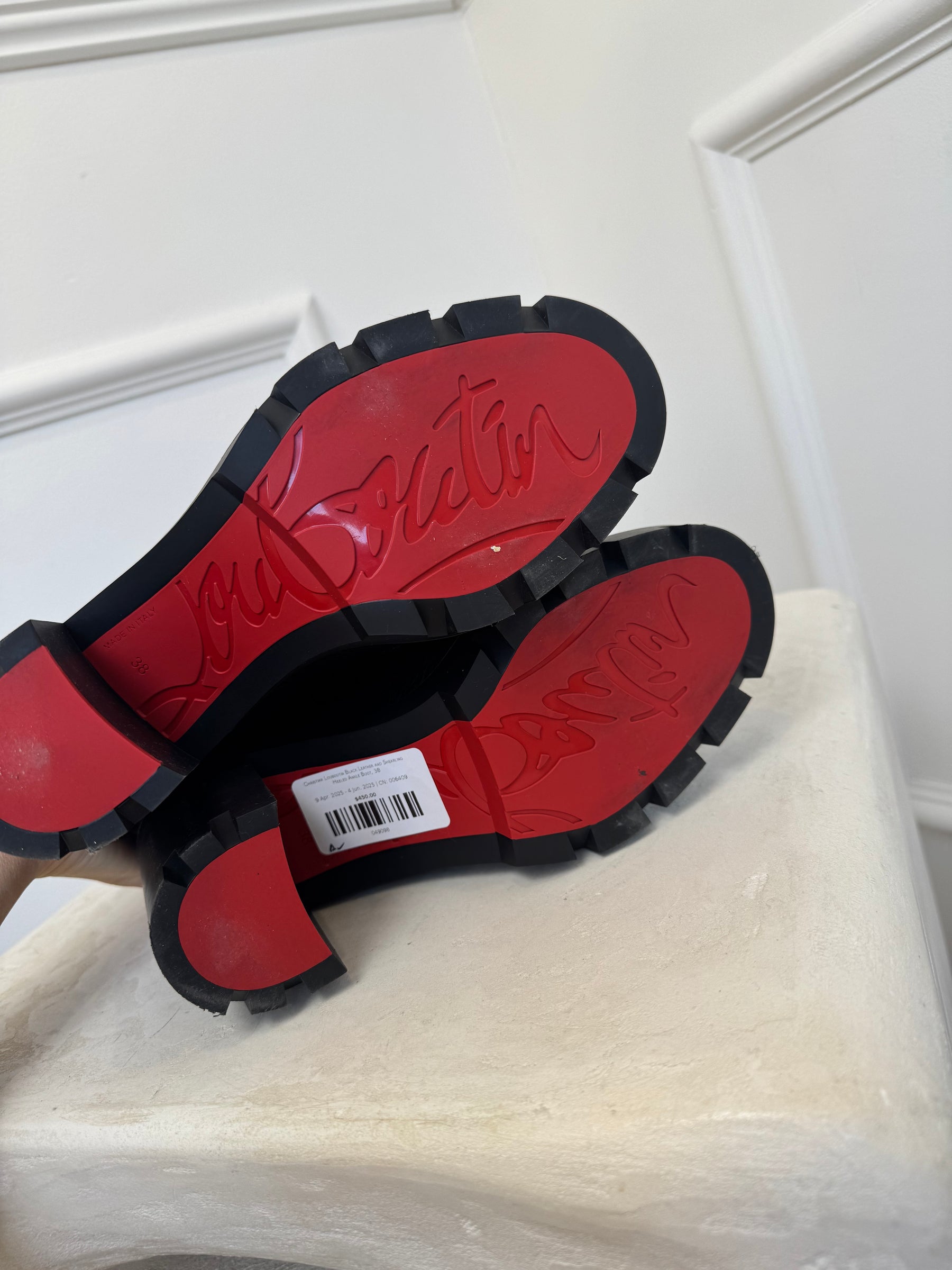 Christian Louboutin Black Leather and Shearling Heeled Ankle Boot, 38