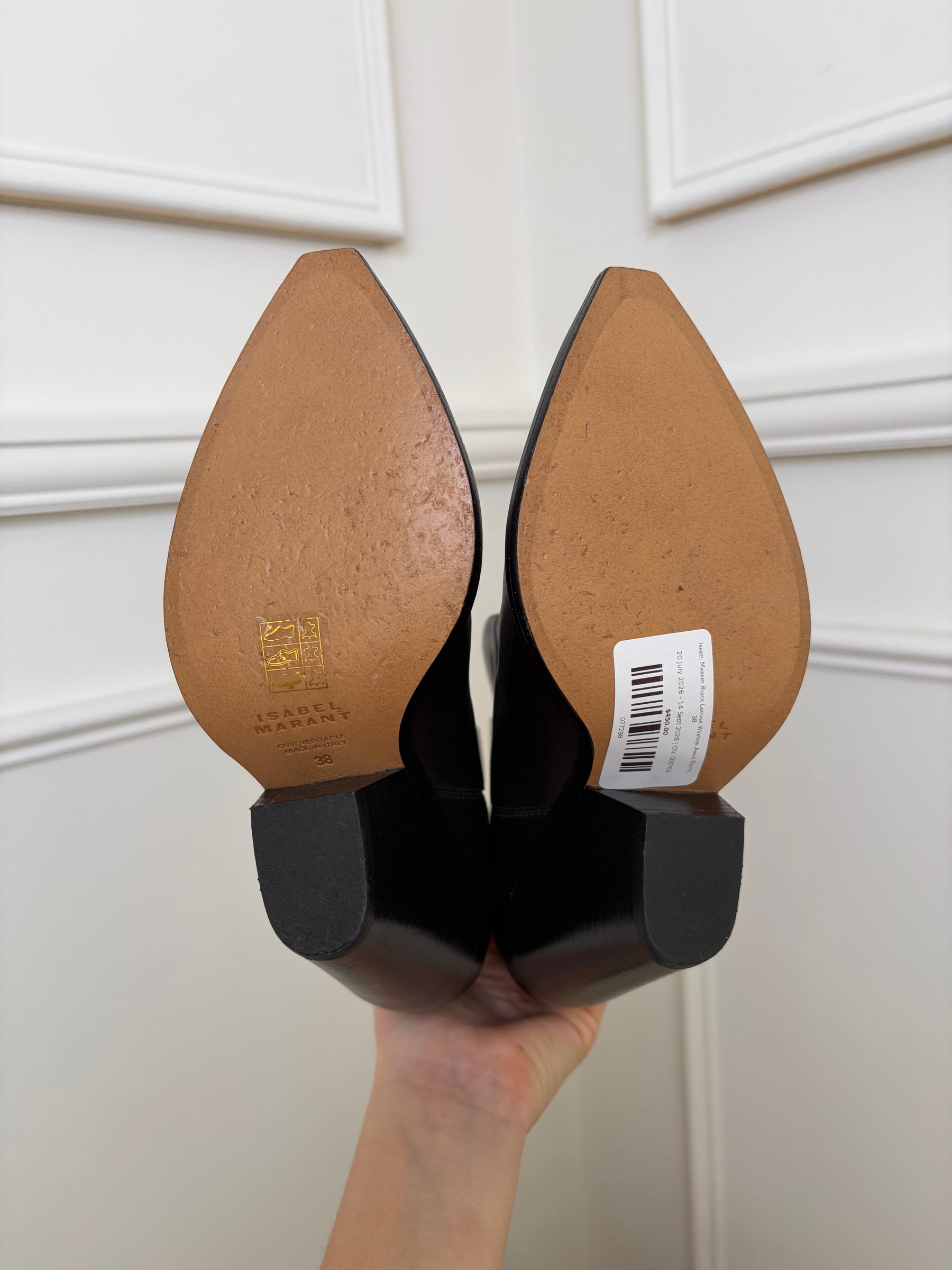 Isabel Marant Black Leather Western Ankle Boots, 38