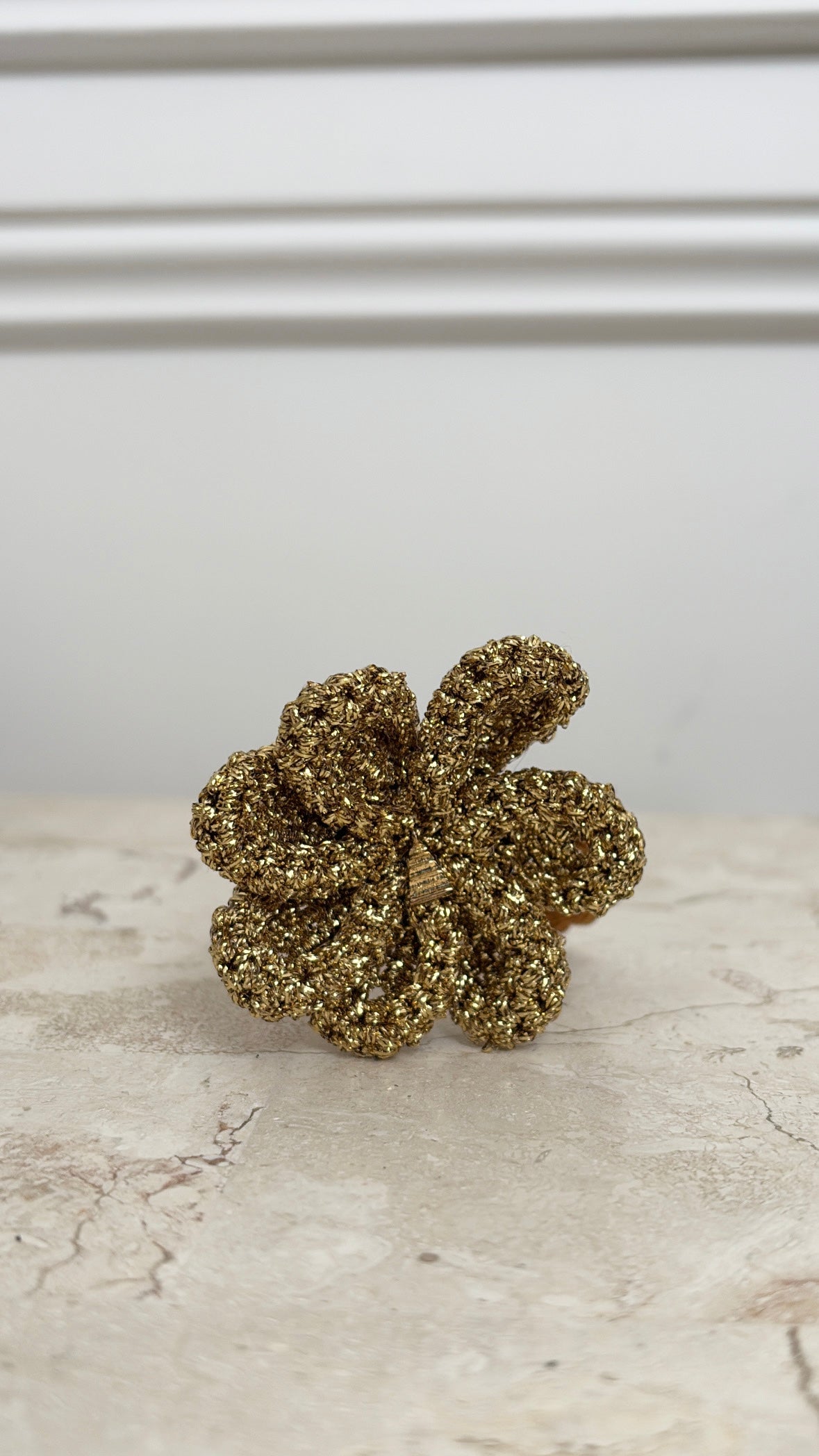 Lucy Folk Gold Crochet Flower Hair Tie