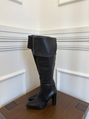 Hermès Black Leather Platform Knee High Boots, 40
