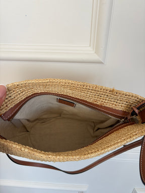 Loewe Raffia and Tan Leather Slit Pochette Crossbody Bag