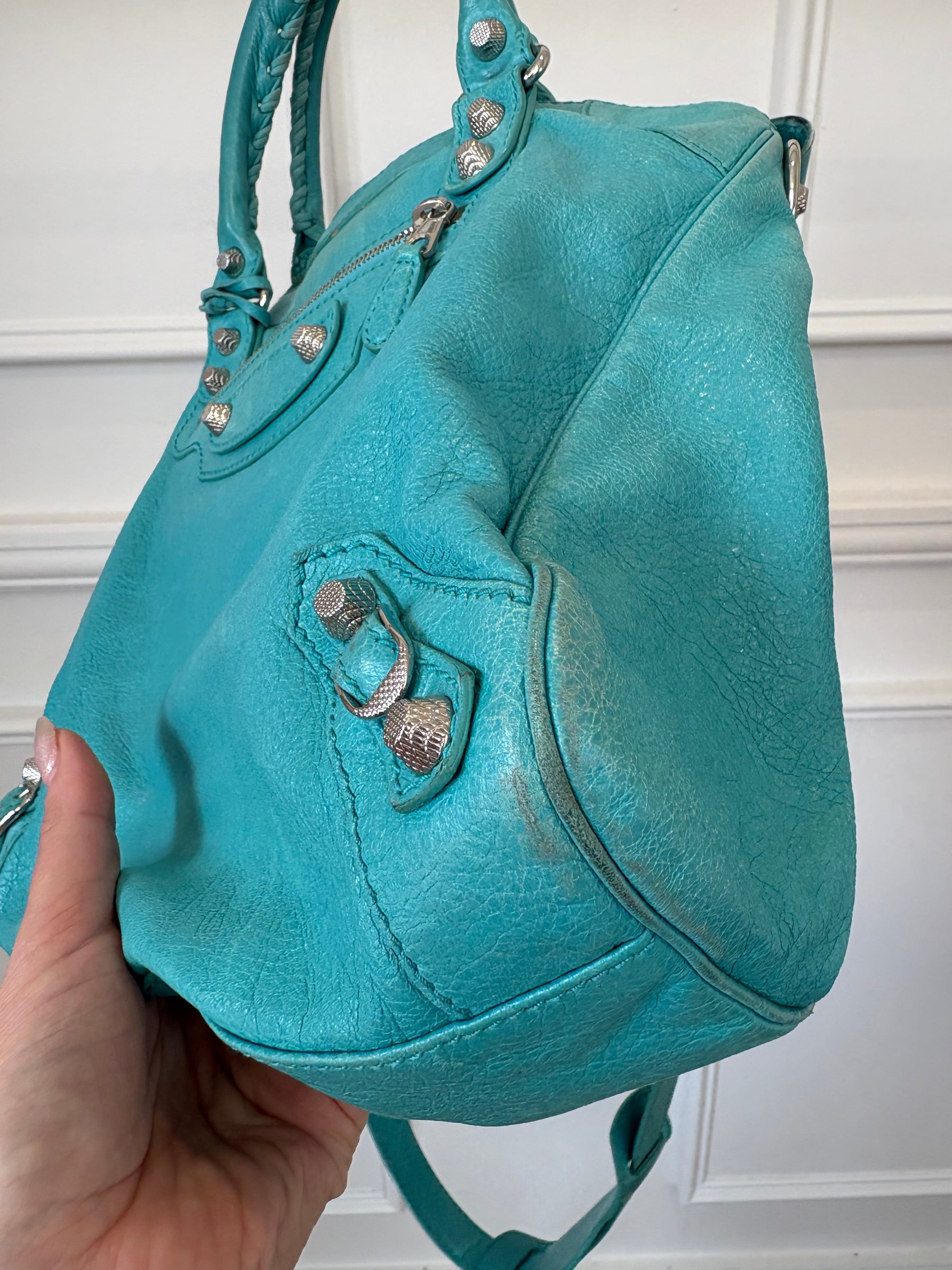 Balenciaga Turquoise Leather City Bag