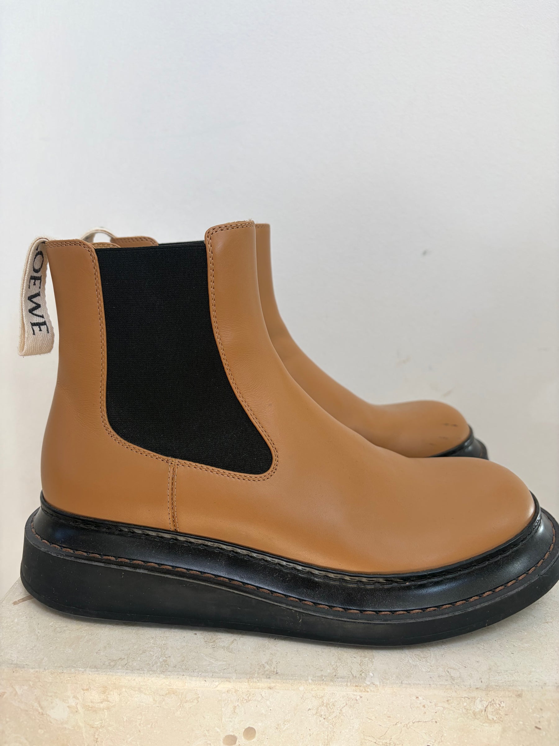 Loewe Tan Leather Ankle Boots, 38