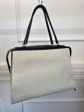 Celine Natural and Black Leather Ring Top Handle Bag