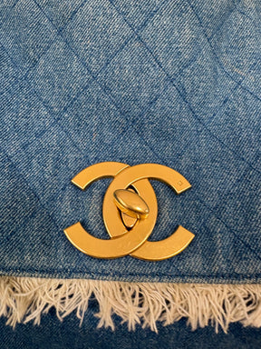 Chanel Blue Denim Cream Fringed Bag