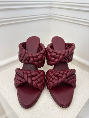 Bottega Veneta Burgundy Woven Heeled Mules, 41