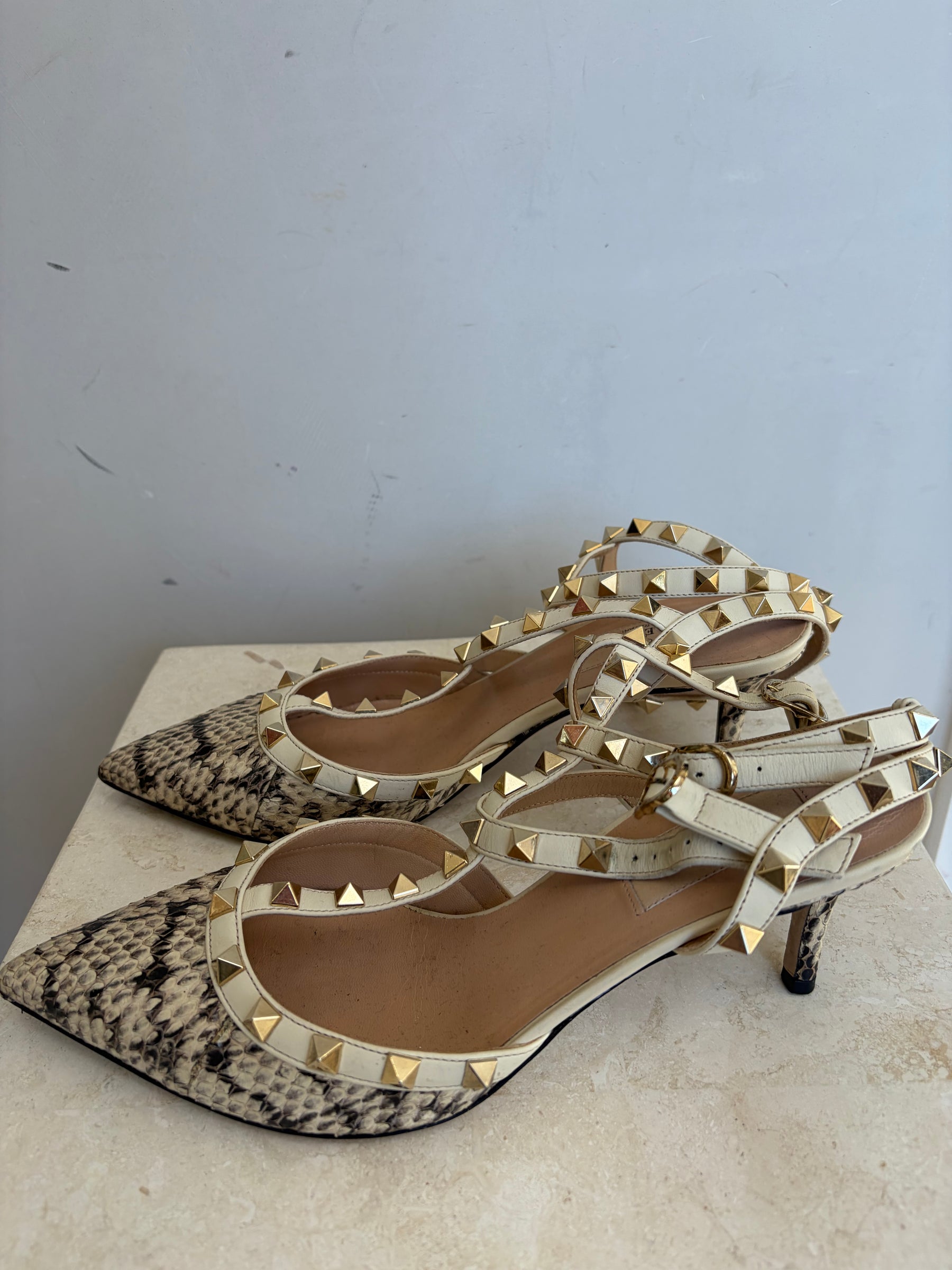 Valentino Garavani Snake Embossed Rockstud Heels, 38.5