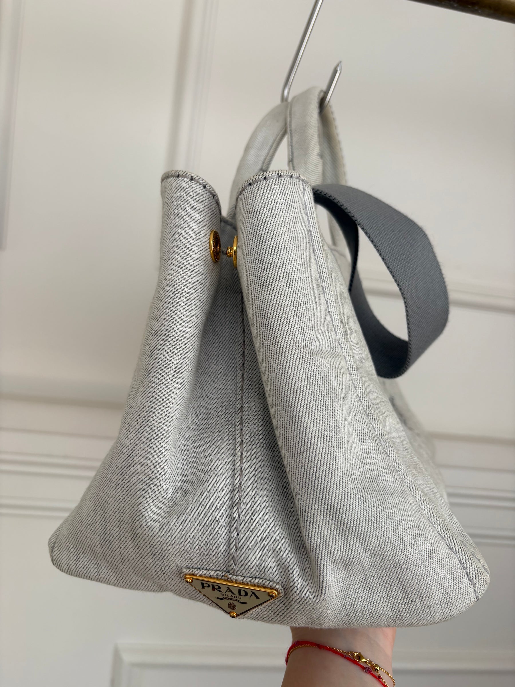 Prada Light Grey Denim Canapa Tote