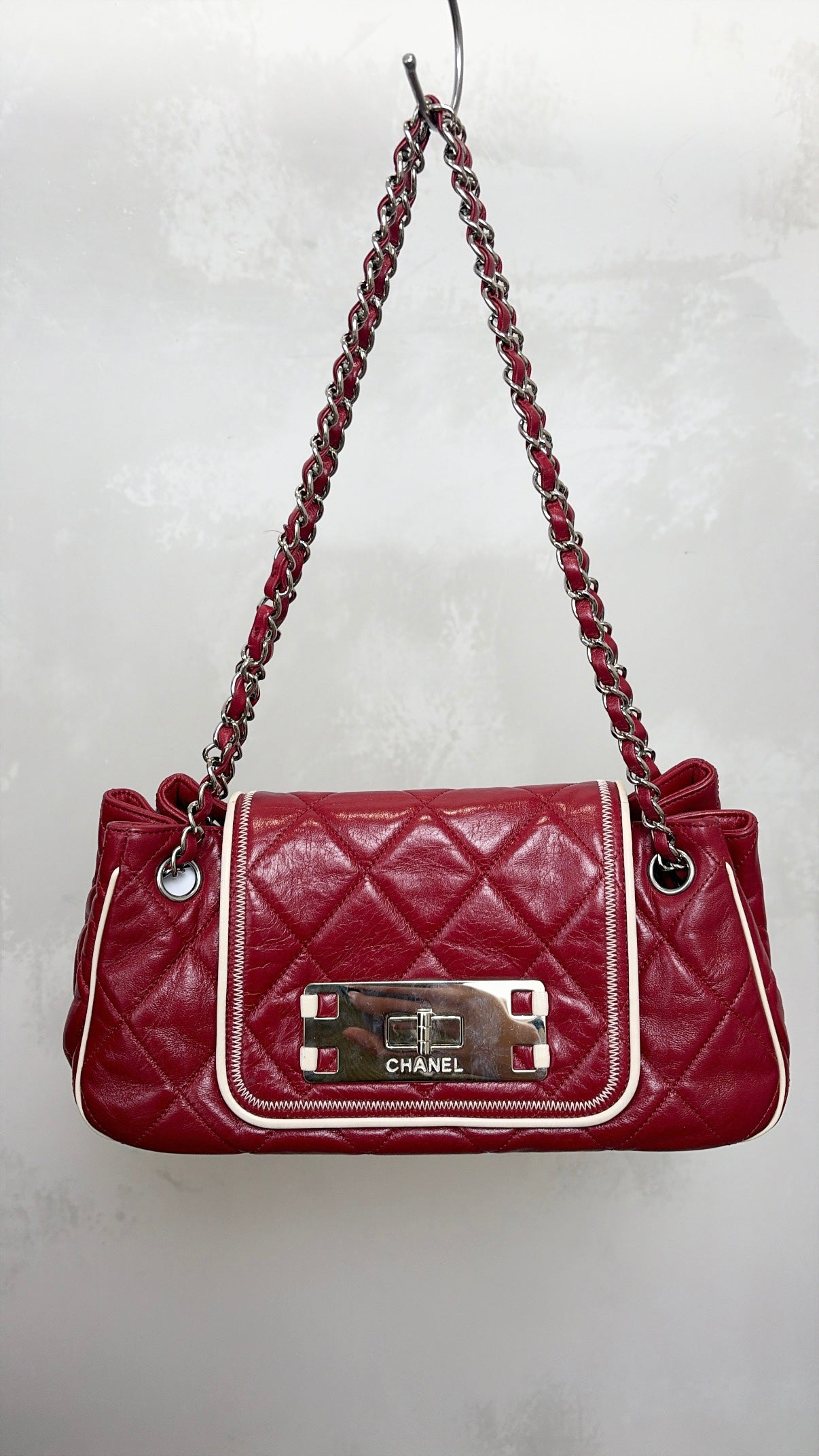 Chanel Burgundy Leather East West Accordian Flap Bag