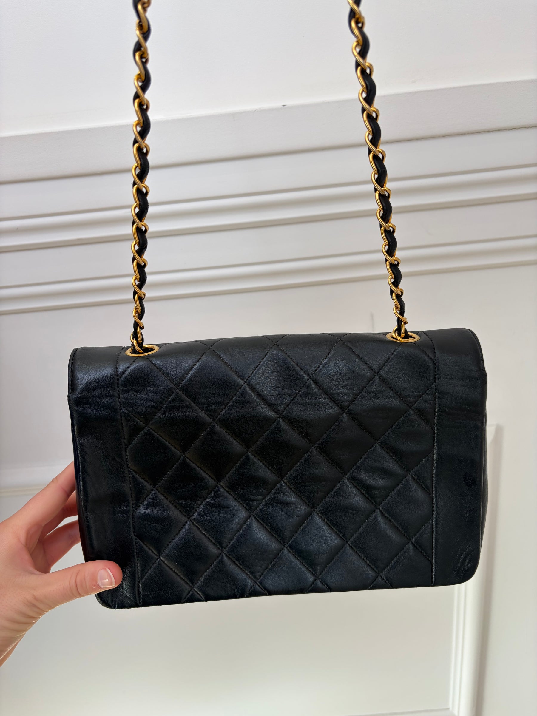 Chanel Black Lambskin Leather Diana Flap bag