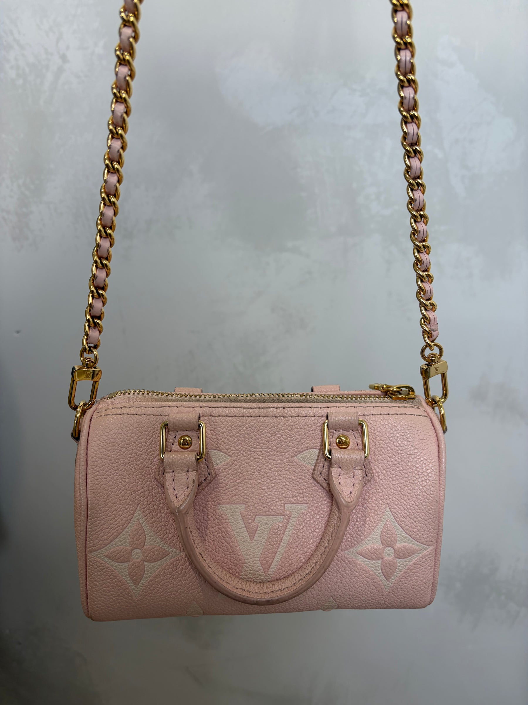 Louis Vuitton Pale Pink Monogram Empreinte Leather Nano Speedy