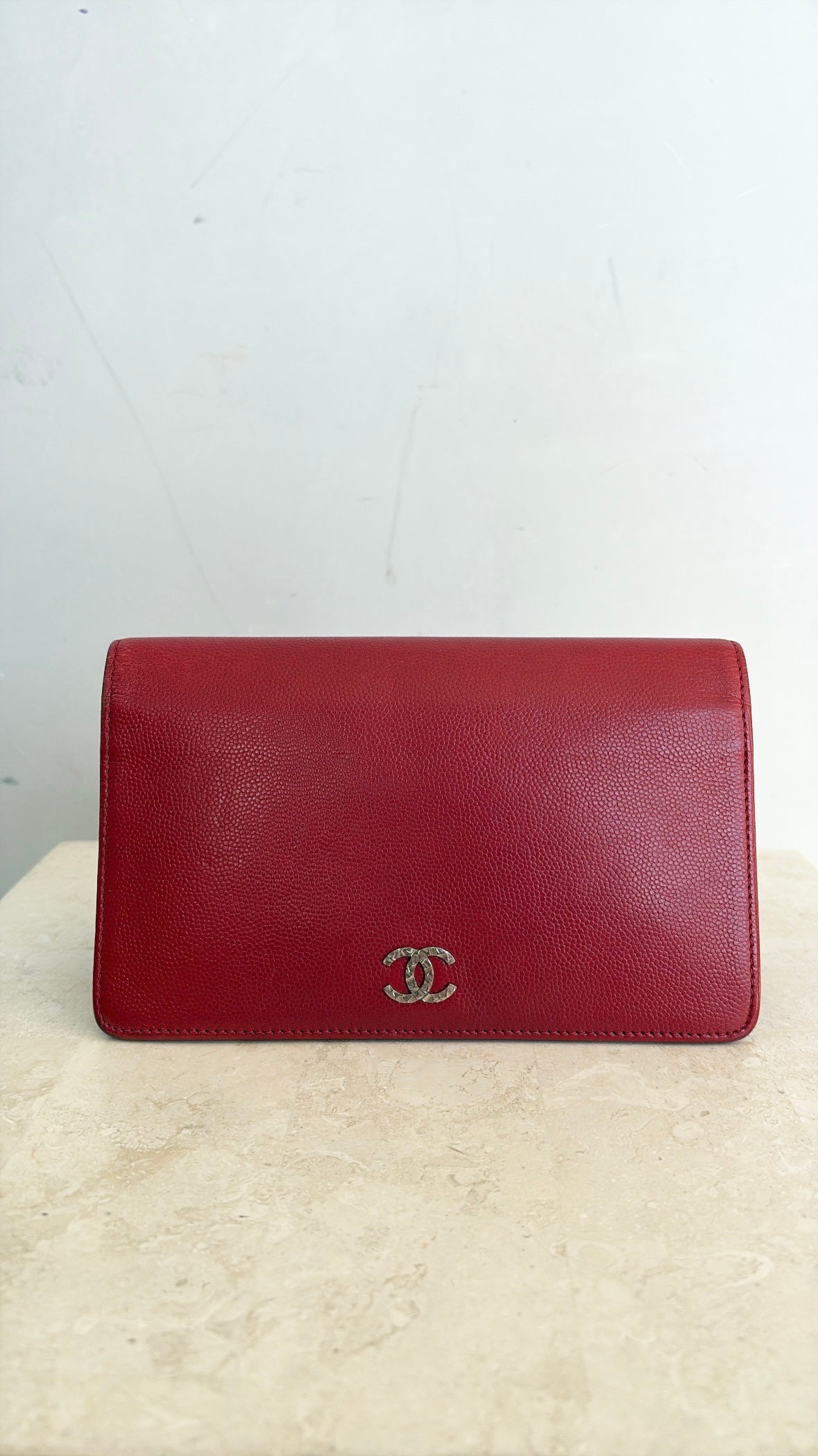 Chanel Red Caviar Leather Flap Wallet