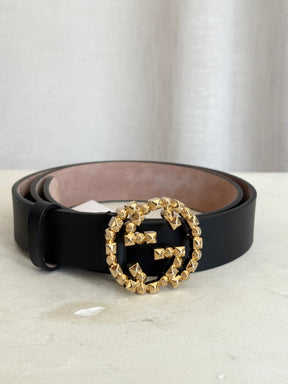Gucci Black Leather Belt Gold GG, 85-34