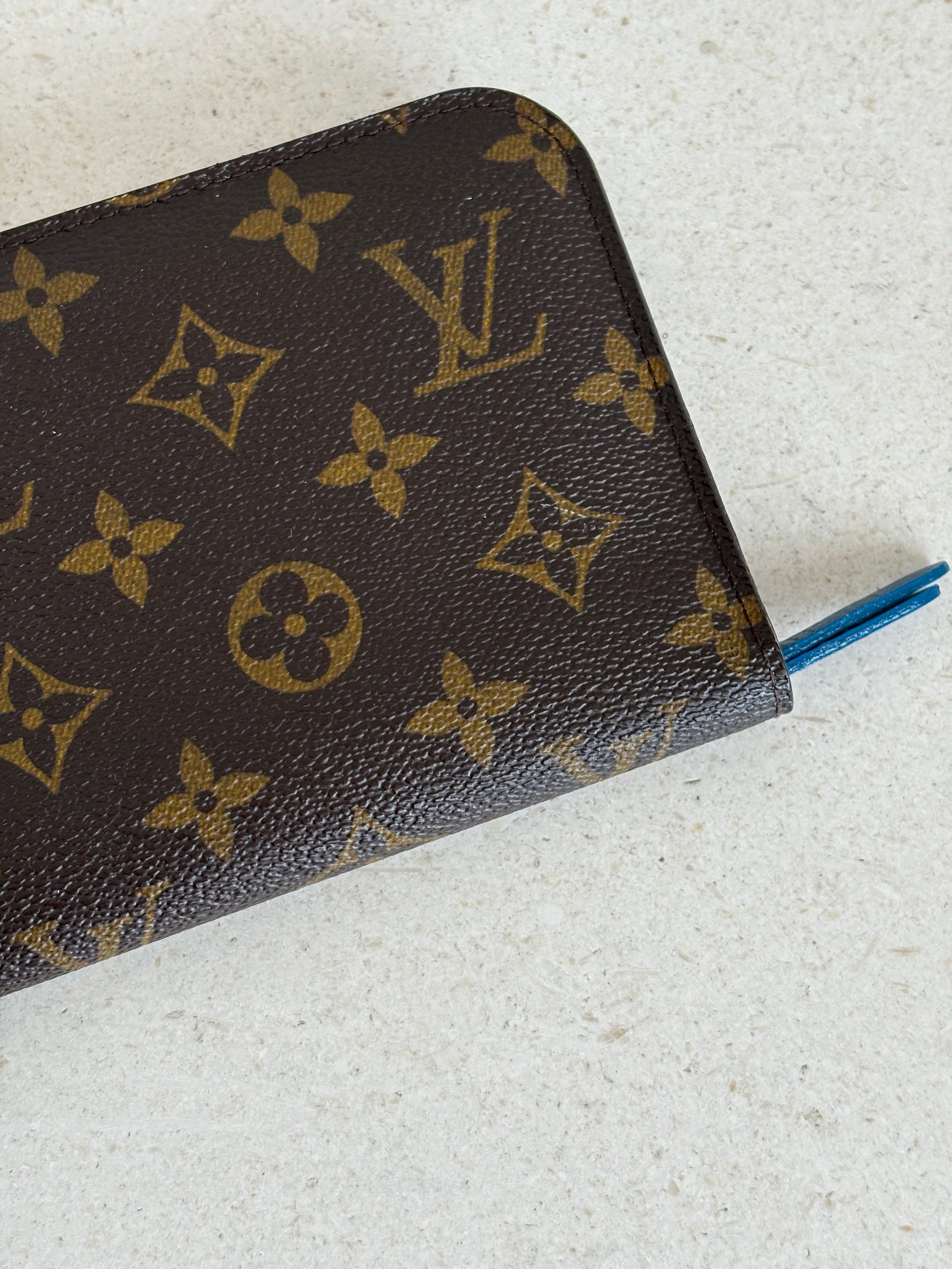 Louis Vuitton Monogram Fold Over Wallet Blue Interior