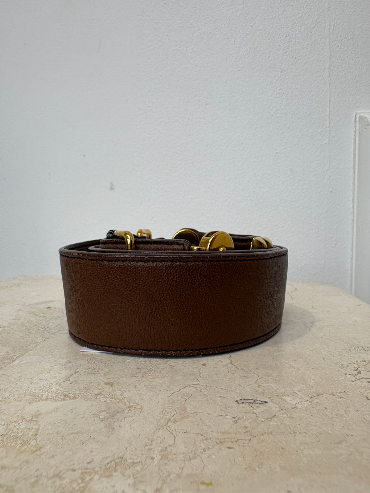 Miu Miu Brown Leather Wide Belt Gold Tone Hardware, 90/36