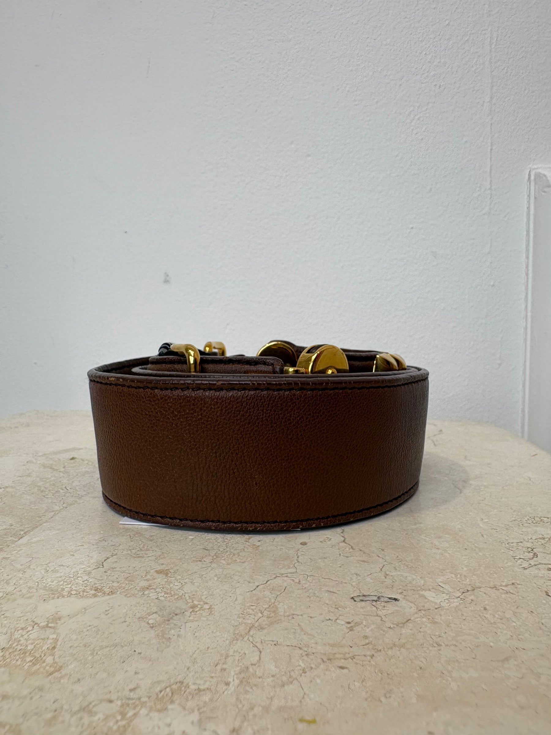 Miu Miu Brown Leather Wide Belt Gold Tone Hardware, 90/36