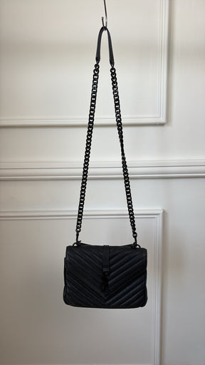 Saint Laurent Small Black Chevron Quilted College Bag Black HW
