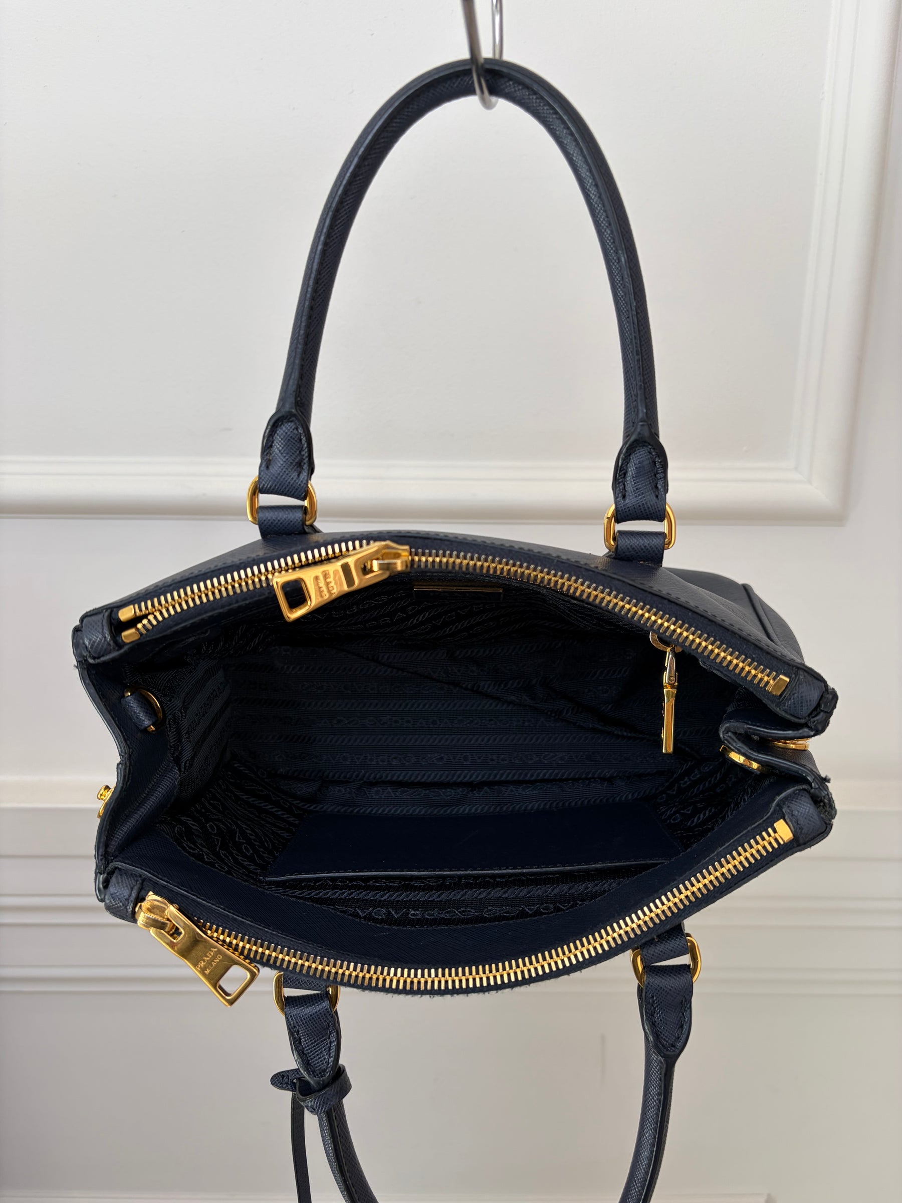 Prada Navy Saffiano Leather Galleria Small Tote