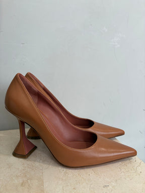 Amina Muaddi Camel Leather Pointed Pump, 39