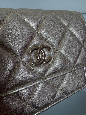 Chanel Gold Leather Camellia Strap Mini Card Holder on Chain