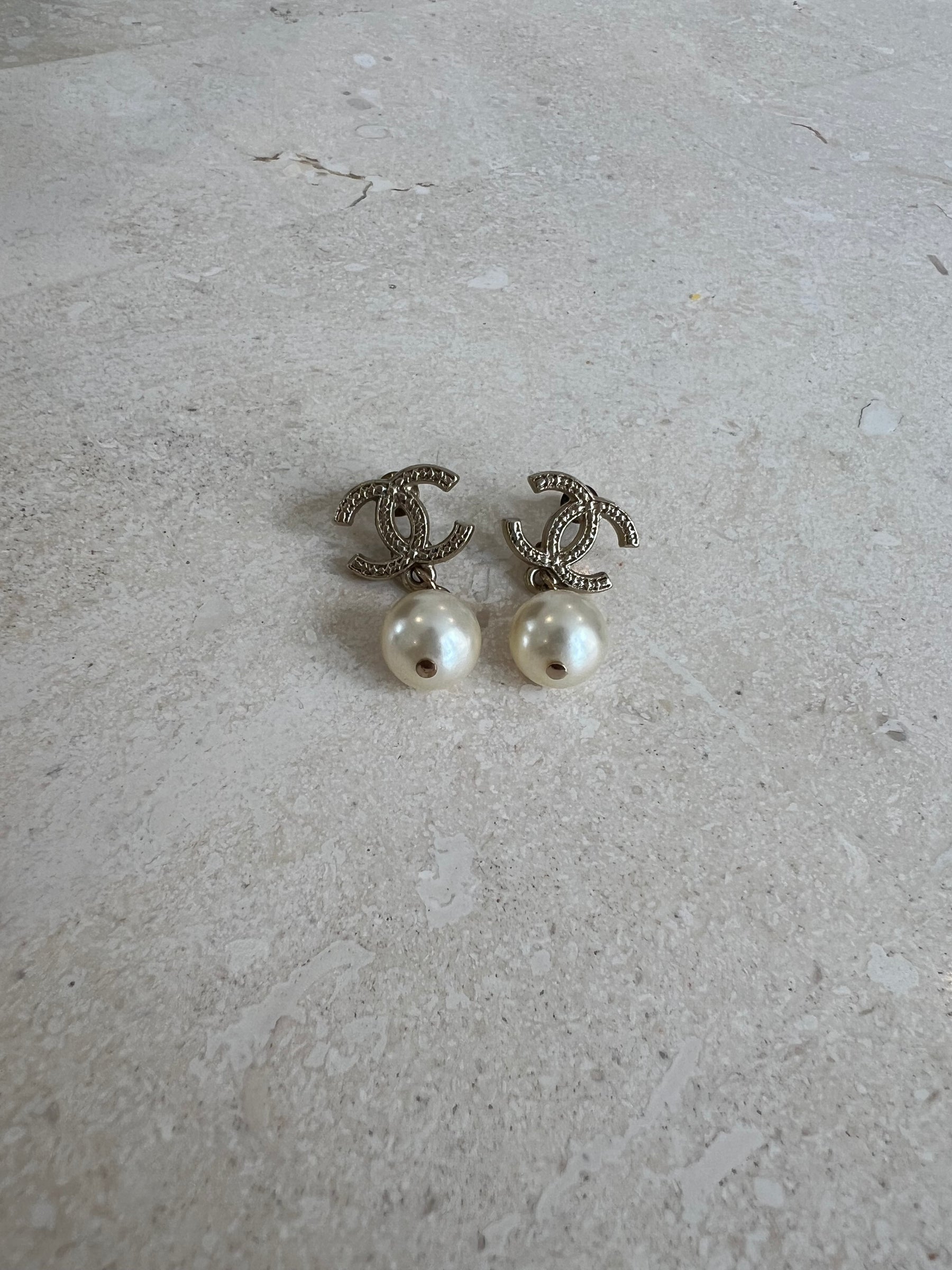 Chanel Pearl Drop Earrings Gold Tone Hardware