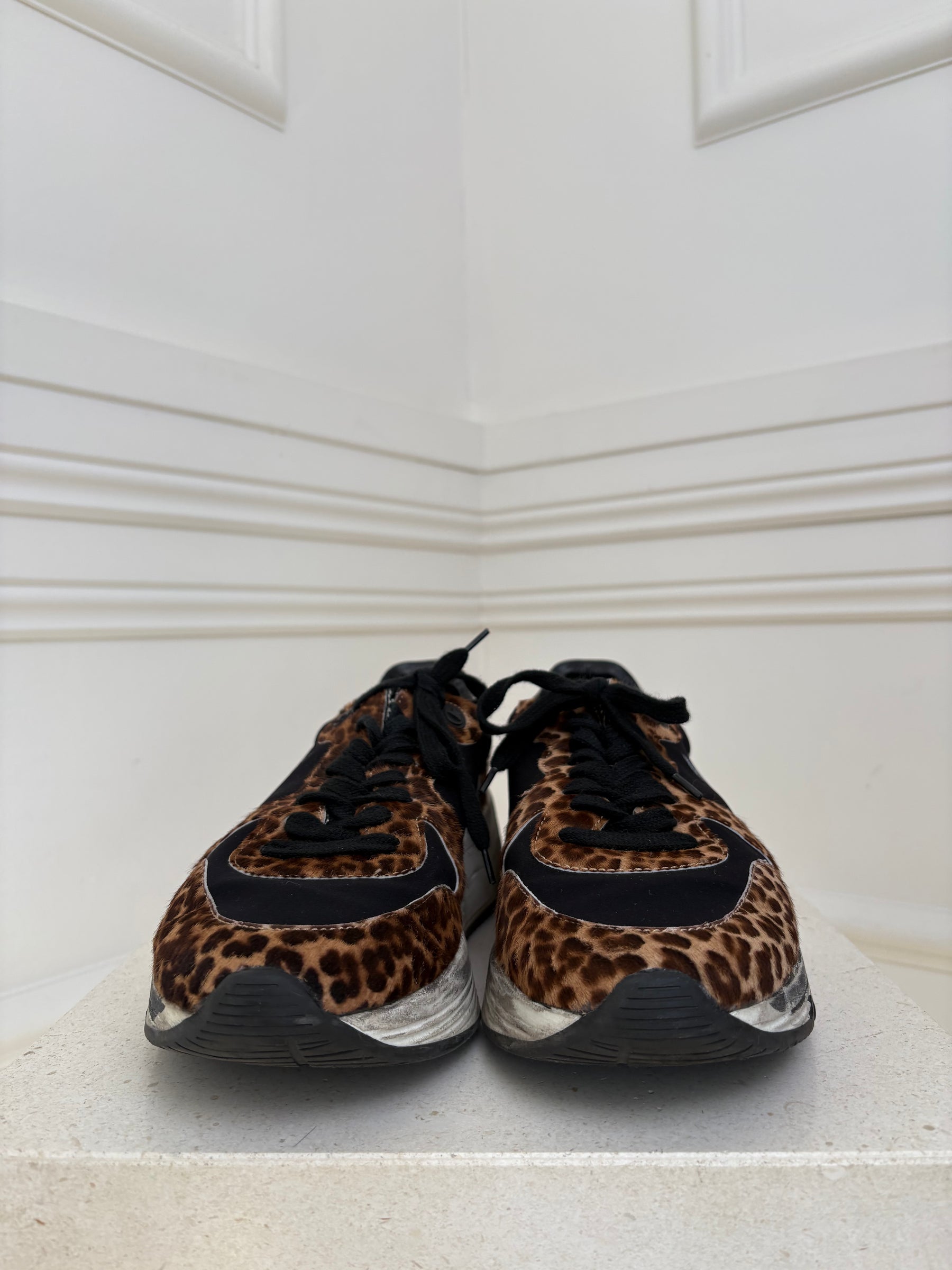 Golden Goose Leopard and Black 'Running' Sneakers, 40