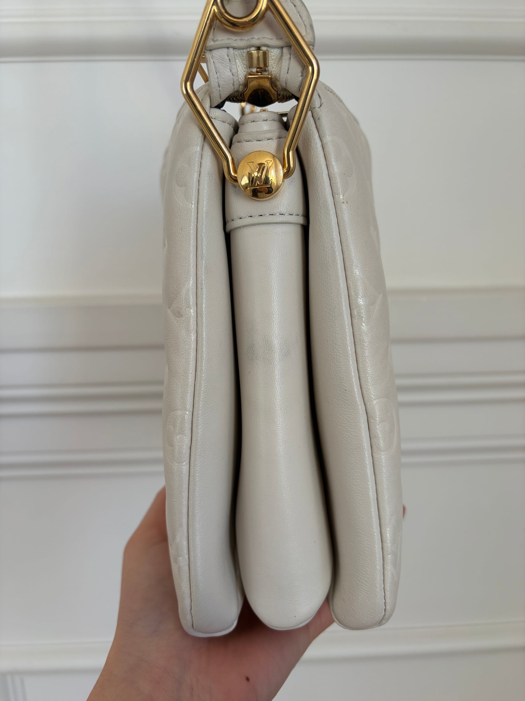 Louis Vuitton Coussin PM Handbag Cream With Gold Tone HW and Extra Strap
