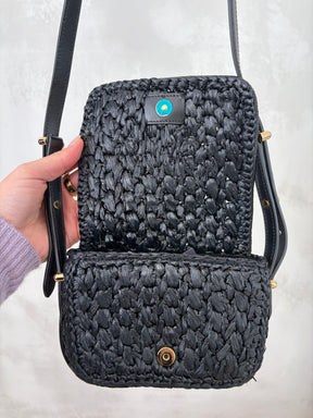 Prada Black Raffia Logo Crossbody Bag
