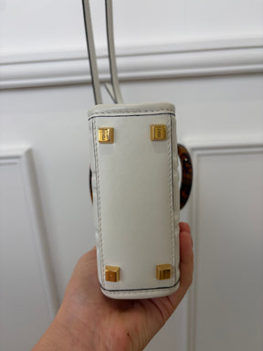 Fendi White De-bossed Monogram Leather Mini Sunshine Shopper Tote