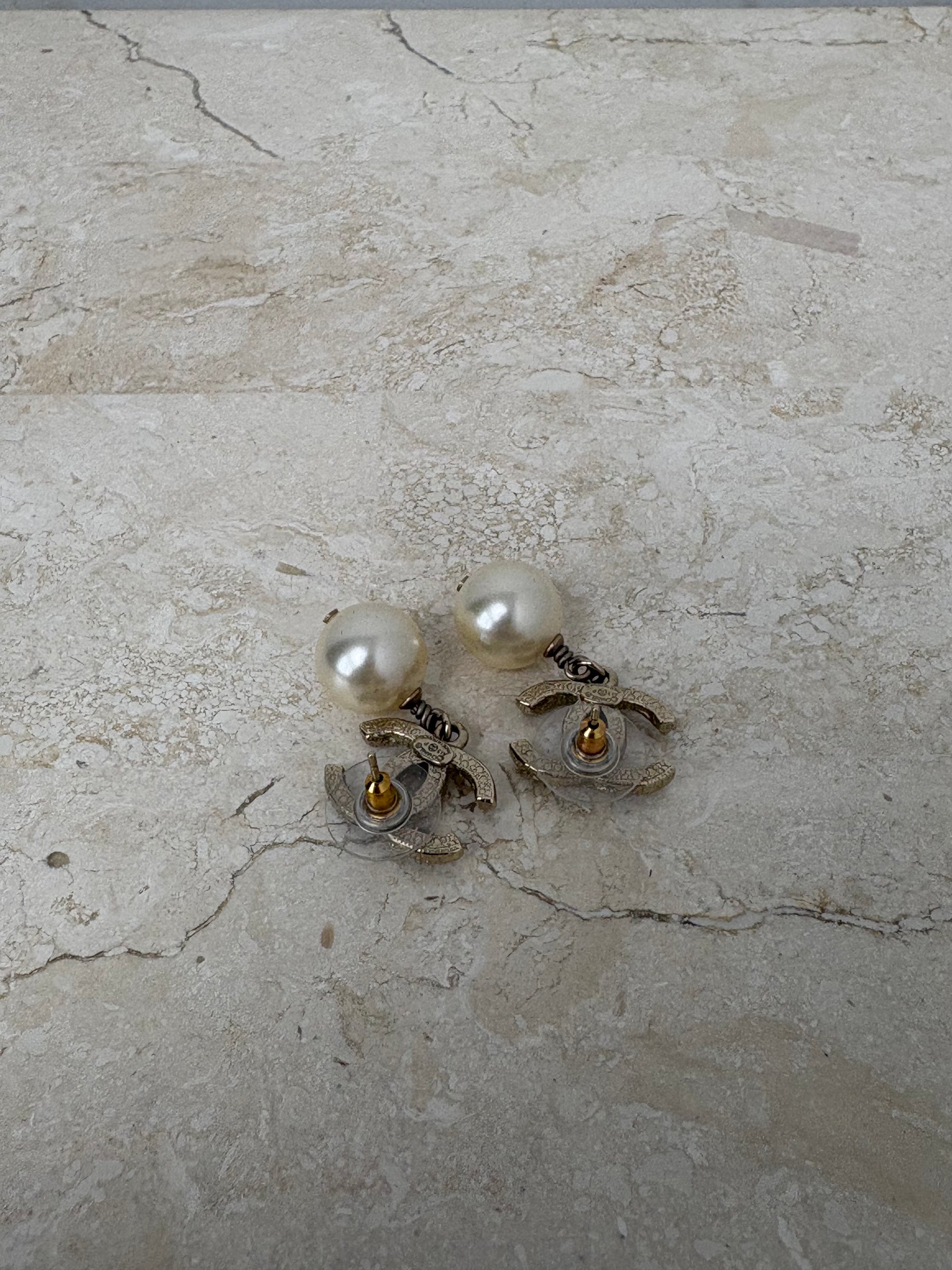 Chanel Gold and Crystal CC Pearl Drop Earrings