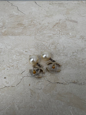 Chanel Gold and Crystal CC Pearl Drop Earrings