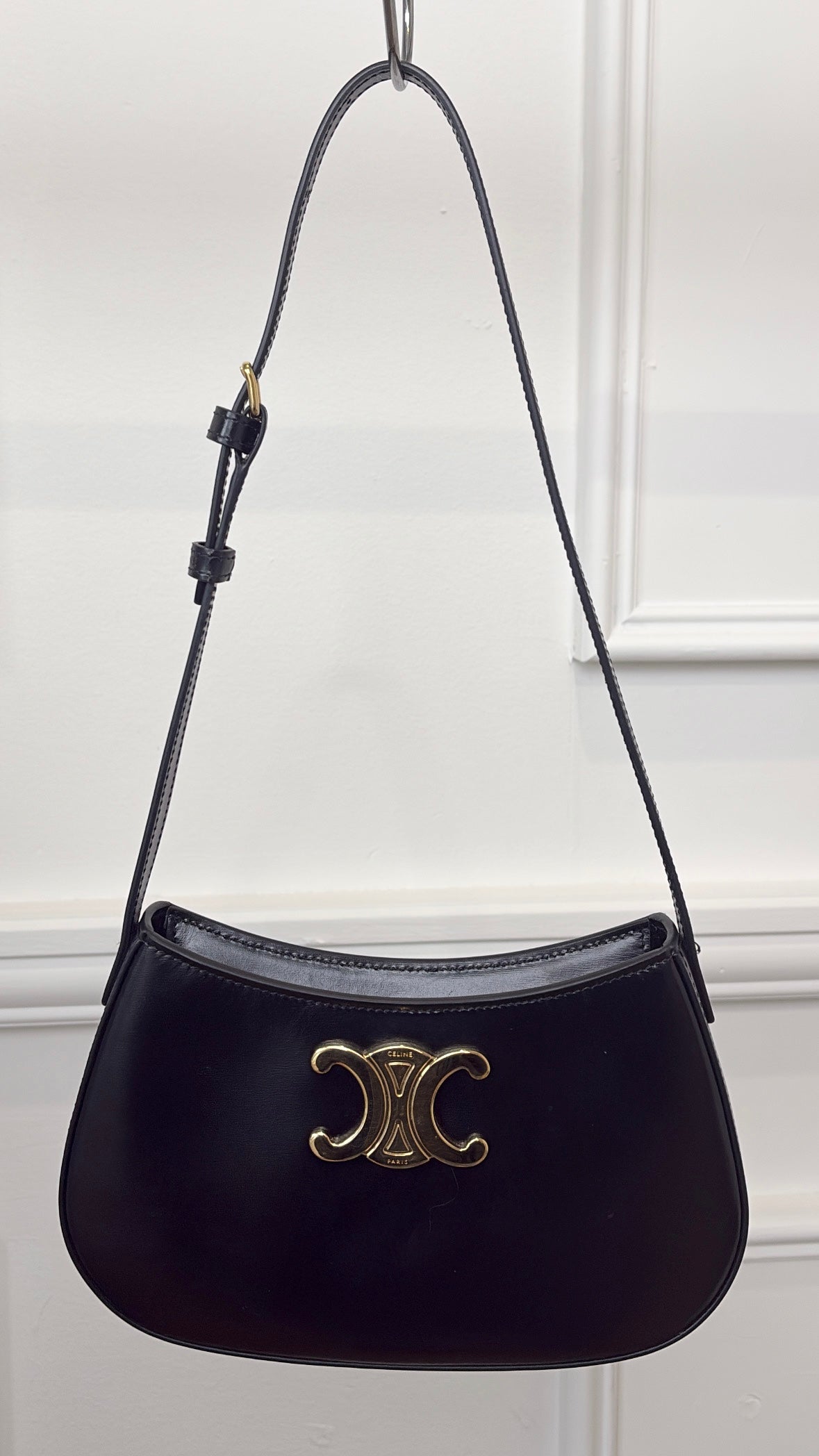 Celine Medium Tilly Bag In Shiny Calfskin Black