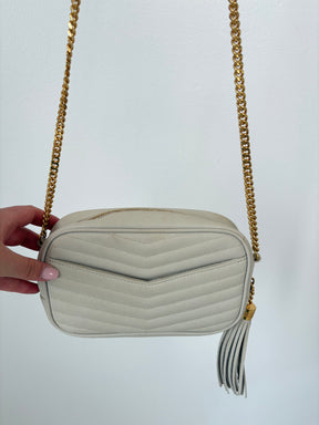 Saint Laurent Lou Mini Quilted Leather Camera Bag Vintage White