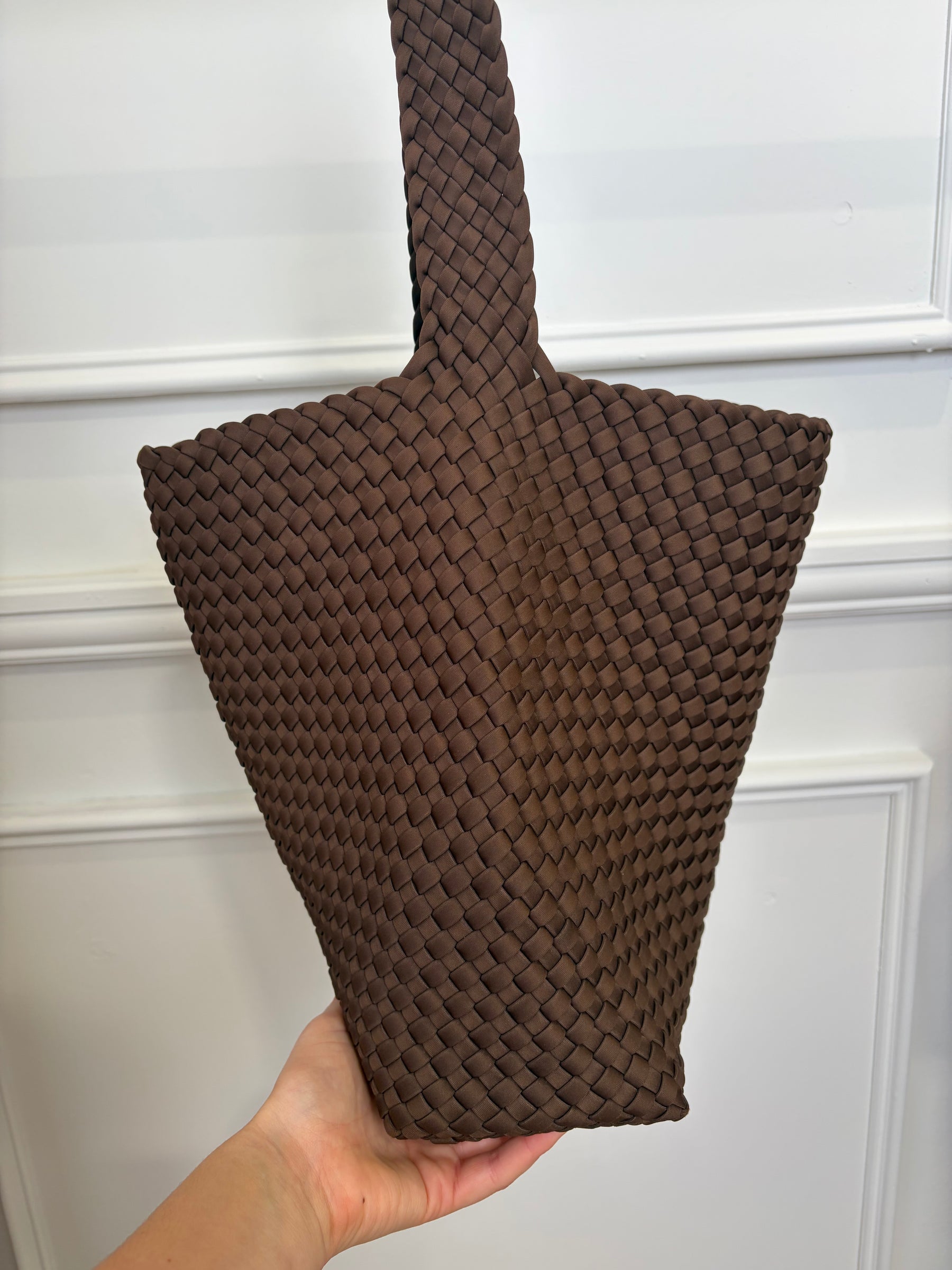 Naghedi Brown Woven Neoprene Shoulder Bag