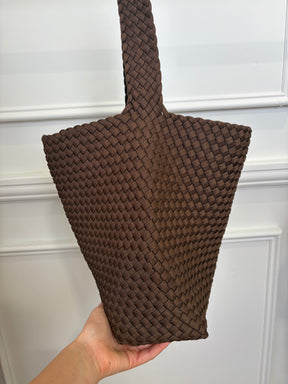 Naghedi Brown Woven Neoprene Shoulder Bag