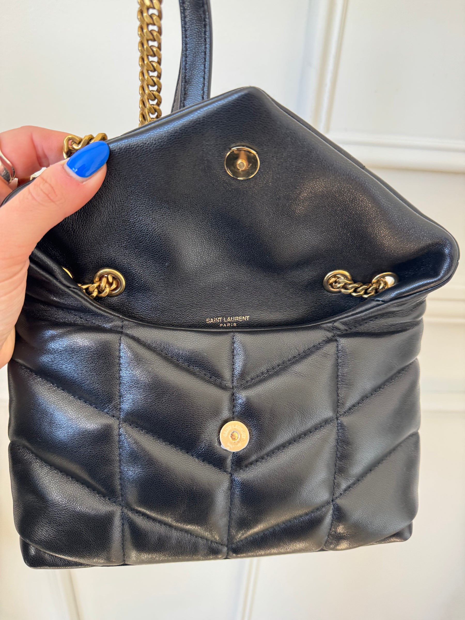 Saint Laurent Black Leather Mini Puffer Shoulder Bag